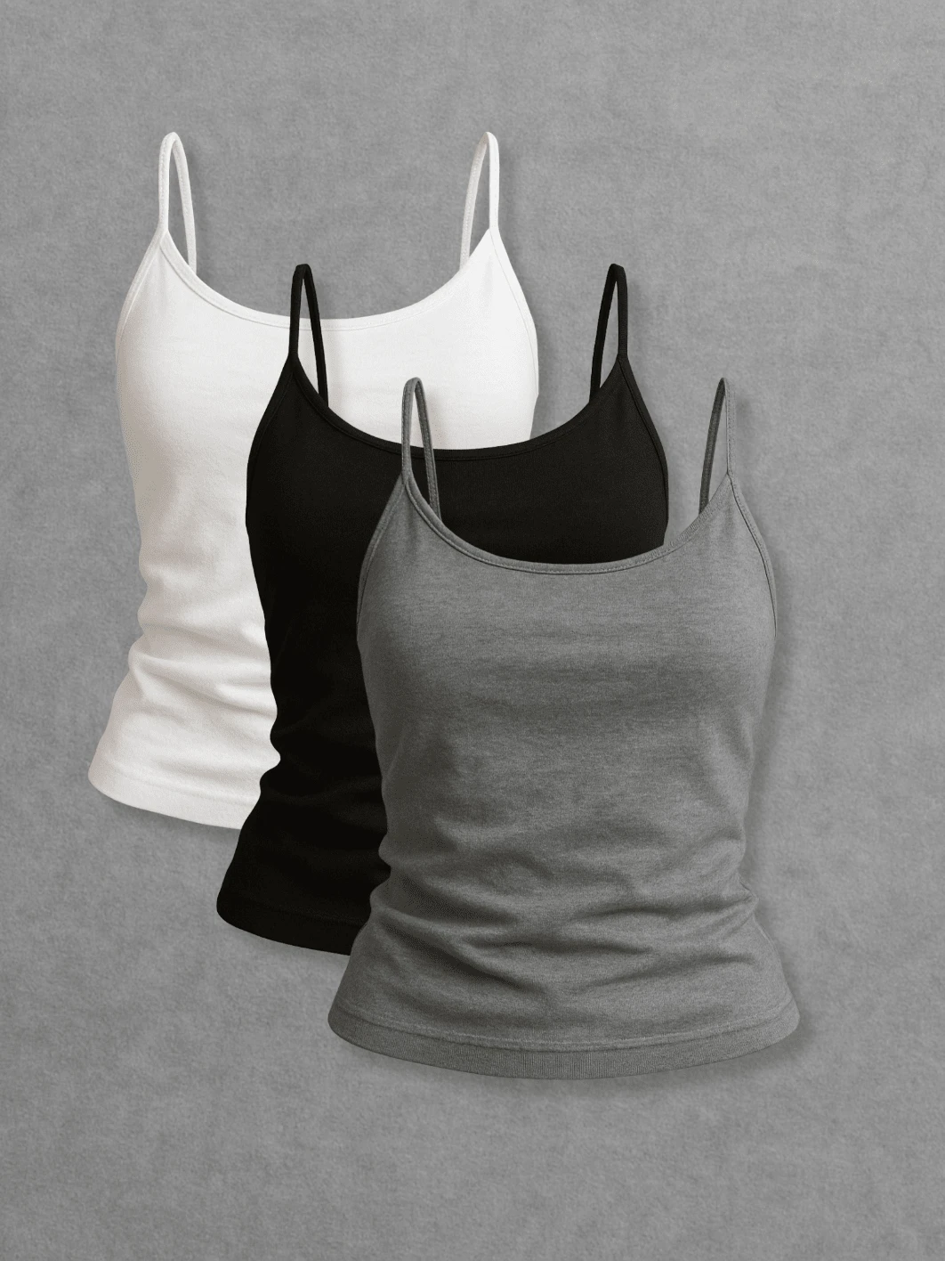 Kit Of 3 Women's Tank Tops Without Padded Underwire, Super Light Straps - White, Black and Gray - View 1