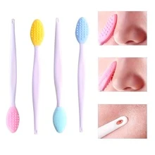 4 Stücke Silikon Lippen- und Nasenreinigungsbürsten | Doppelseitige Exfoliations-Gesichtspflegewerkzeuge für Mitesserentfernung - hautfreundlich, waschbar, farbige Griffe