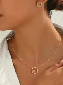 3pcs/Set Style Lucky Circle Necklace Earrings Jewelry Set - Fashion Jewelry Set Suitable For Daily Wear Christmas New Year Valentine's Day Holiday Gift