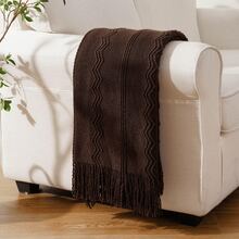 Knit Throw Blanket, Suitable For Sofa, Boho Style In Brown, Decorative Throw Pillow Cover In Grayish Brown, Applicable For Sofa, Suitable For Thanksgiving & Christmas - dark brown - View 8