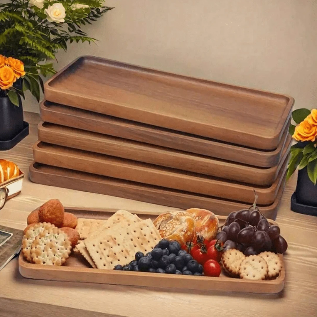 1pc Wooden Tray, Rectangular Wooden Serving Tray, Small Farmhouse Centerpiece - For Breakfast, Desserts, Breads, Snacks, Sushi, Multipurpose Platter, Food Tray, Decorative Tray, Durable Tea Tray, Suitable For Home, Kitchen, Dining, Hotel, Home Decor, Kitchen Supplies, Table Decoration - Rust Brown - View 1