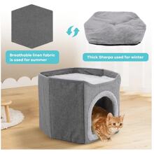 Cat Houses For Indoor Cat Cave For Pet Cat House With Scratch Pad, Foldable Cat Hideaway,