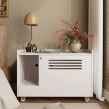 White Cat Litter Box Enclosure,Hidden Litter Box Furniture With Top Side Fence,Wooden Pet House Side End Table, Storage Cabinet Bench For Living Room,,Bedroom, Fit Most Of Litter Box-6429 - Multicolor - View 9