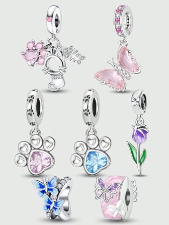 1 件镀银彩色蝴蝶可爱猫爪吊坠饰品吊坠球适合手链 DIY 女士珠宝