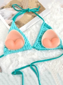2pcs Silicone Triangle Bra Inserts Pads Enhancers - Elegant Style Solid Color, Hand Washable, Reusable For Swimwear And Bikinis, Non-Textile, 1 Pair Set - Multicolor - View 4