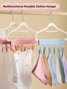 1pc Random Color Fabric Portable Folding Multi-Function Travel Clothes Hanger With Detachable Clip Design, Wardrobe Organizer For Underwear Sock Drying Rack Home Storage Solution - Multicolor - View 8
