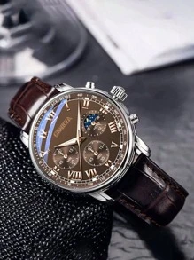 1pc Men's Business Wrist Watch Men Watches Top Brand Luxury Wristwatch Men's Clock Quartz Sport Watch Gift Men's PU Leather Band - Elegant & Comfortable Casual Watch