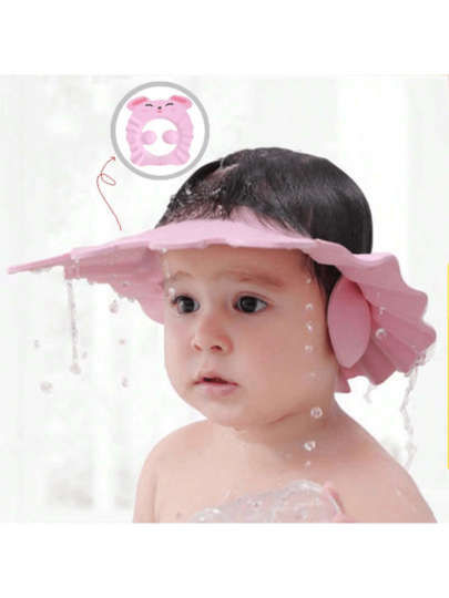 1/2 unidades Gorro de ducha con forma de conejo de color rosa, ajustable con elástico, tapa de ducha impermeable para bebé, diseño protector de oídos/ojos, gorro de champú para niños, baño