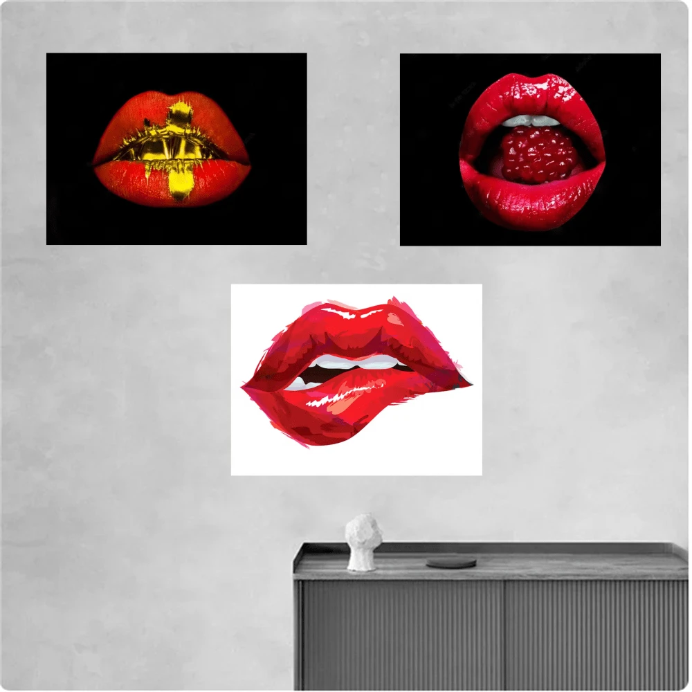 1pc Frameless Abstract Fashion Sexy Red Lip Art Canvas Posters Vintage Painting Wall Arts Modern Minimalist Living Room Bedroom Dormitory Study Bar Coffee Shop Office Wall Decoration Home Decoration