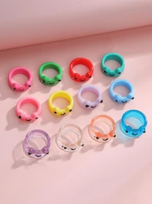 10 sztuk/opakowanie słodkie kreskówkowe żaby żywiczne pierścienie, kolorowe przezroczyste akcesoria, losowe style, uniwersalne do codziennego noszenia, upominki na przyjęcia lub prezenty