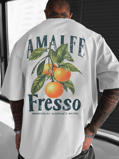 Camiseta de manga corta con estampado de patrón naranja personalizada de nuevos diseños casuales para hombres, combinada con pantalones casuales, adecuada para viajes/vacaciones/campamentos al aire libre/deportes