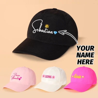 1 Customized Baseball Cap For Kids, Multi-Color & Multi-Font Patterns/Names Available, Personalized Fashionable & Versatile, Suitable For Boys/Girls Daily Wear, Great Gift
