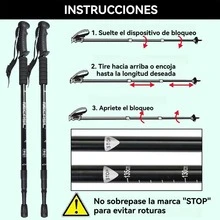 2 Piezas Bastones de Trekking, con Accesorios Todoterreno, Bastón para Caminar Ultraligeros,Fuerte y Ligero,Aleación de Aluminio Alta Resistencia,Adecuado para Montañismo,Senderismo (65-135CM) - Negro - Ver 2