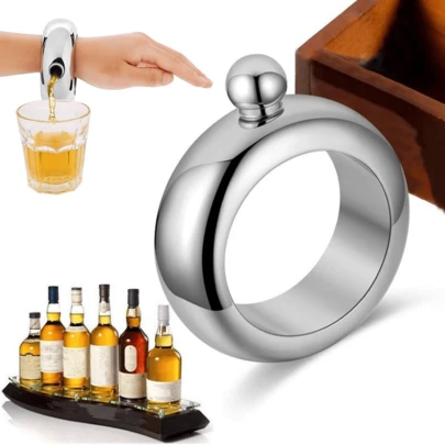 1 件手镯酒瓶 - 新颖手镯隐藏式酒瓶，用于伪装的秘密酒瓶，女士专用酒瓶 - 3.5 盎司光滑不锈钢便携式手镯酒瓶，多色