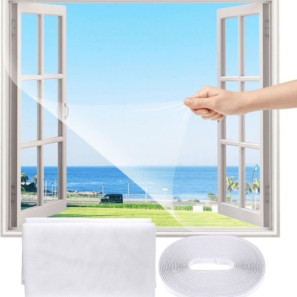 Schwarz/Weiß-Fenstergitter, selbstklebendes Fenster-Moskitonetz, pflegeleicht; waschbar bei 30 Grad, UV-beständig, schlichtes Design, kein Bohren erforderlich, Sommer-Moskitonetz für Fenster, Netzvorhang, Mückenschutz, Moskitonetz für Fenster zu Hause, selbstinstallierendes, selbstklebendes Fenstergitter.