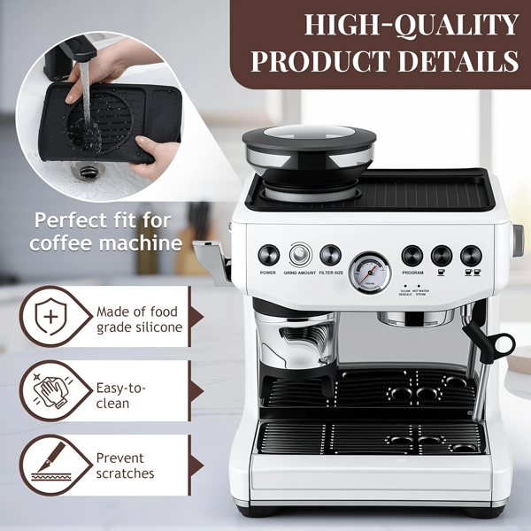Alfombra para café apta para Breville 870/880, felpudo antideslizante para espresso, estación de compactación para accesorios de máquina de espresso, alfombrilla de silicona, resistente al calor e impermeable, 11 in X 9.25 in, color negro vuelta al colegio