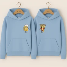 Moletom Canguru Casal Namorados Estampa Pizza que Se Completa Tecido Macio Agasalho Quentinho Inverno Coleção Especial Fofo Romance Amor - Masculino - Azul Bebê - Visão 1