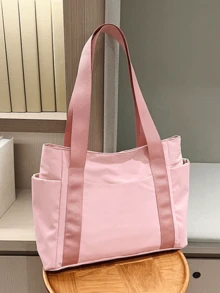 女士大容量牛津布手提包 - 休闲简约拉链开合和固定肩带、沙滩手提包、夏季购物袋、化妆收纳袋、洗漱包、手拿包、轻便可折叠收纳袋、轻便耐用的通勤包，适合大学生、工作、日常使用，适合旅行、海滩、教师礼品袋、母亲节礼物、毕业礼物