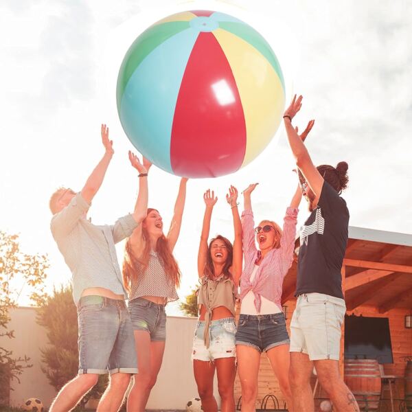 1 pieza Pelota hinchable de playa, pelota de juego de playa multicolor para exteriores, de material PVC grueso para fiestas grupales al aire libre