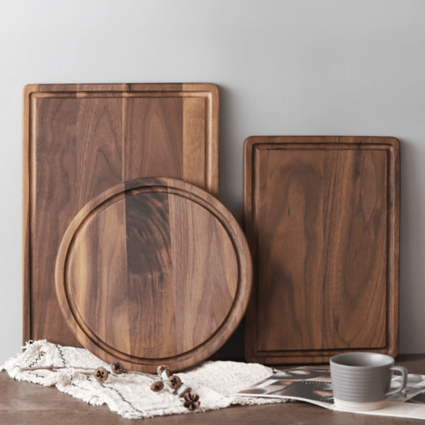 Large Rectangular/Round Wooden Cutting Board With Juice Groove - Double-Sided Kitchen Chopping Board For Cutting Vegetables, Cheese And Serving Meals | Durable, Wooden Cutting Board