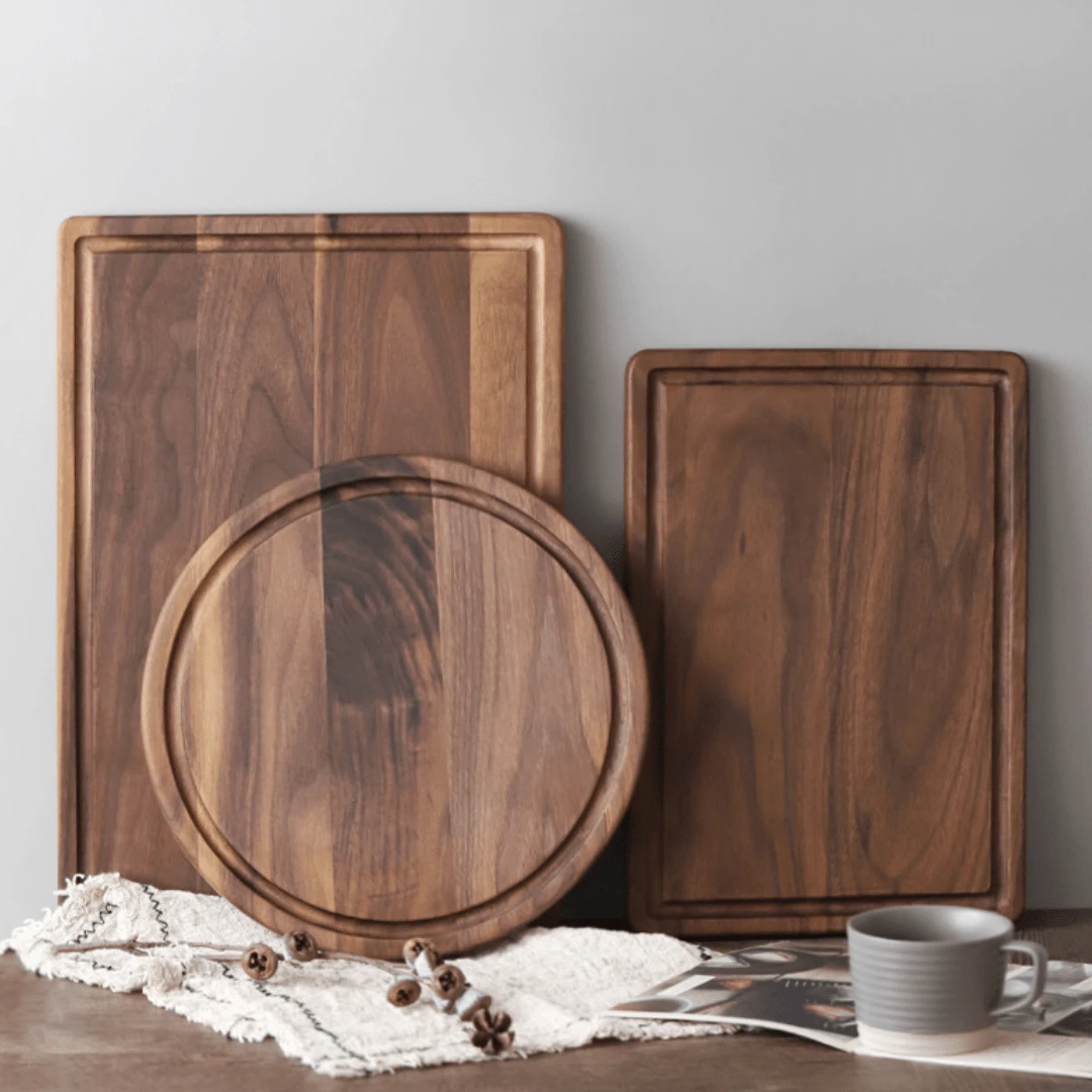 Large Rectangular/Round Wooden Cutting Board With Juice Groove - Double-Sided Kitchen Chopping Board For Vegetables, Meat, Cheese And Serving Platters | Durable, Kitchen Accessory, Cutting Board, Eid Al-Fitr - Brown - View 1