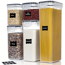 5/7/10/12/15/18/24/30 Pieces Sealed Food Storage Containers With Lids - Plastic Kitchen Storage Containers For Organizing And Storing Cereals, Rice, Pasta, Flour And Sugar With Labels And Pens Included.