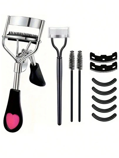 11 piezas Juego de rizador de pestañas, Kit de cepillo de pestañas para mujeres 1 pieza con rizador de pestañas con peine (con 2 peines de repuesto), 1 pieza separador de pestañas, 2 piezas rodillos rizadores de pestañas, 5 piezas almohadillas de repuesto para rizador de pestañas, para pestañas rizadas dramáticas, uso doméstico, portátil para viajes, uso comercial, distribución, regalo para niñas, decoración del hogar, tocador, dormitorio, asequible, regalo del Día de San Valentín