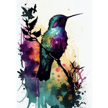 1PC Watercolor Colorful Birds Hummingbird Flower Wall Art Canvas Painting For Living Room Home Decor Optional Frame