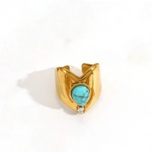 VKHK 1pc 18K Gold Plated Stainless Steel Turquoise Decor Open Ring, Suitable For Women's Daily Wear & Wedding, Gift