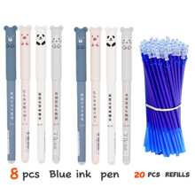 28 pezzi di penne a sfera a inchiostro blu cancellabili con disegni carini di animali, punta media, ricaricabili e lavabili, adatte per forniture per ufficio e studio