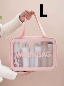 1 pièce Sac cosmétique en PVC rose, Trousse de toilette transparente de grande capacité, Sac de toilette portable imperméable en PU, Organisateur de voyage pour femme