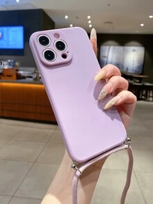 Keychain,Lanyard 1pc Purple Square Phone Case With Rope, Anti-Drop, Compatible With Apple/Compatible With Redmi/Compatible With VIVO/Compatible With OPPO,International Version, Not The Domestic Version - Purple - View 4