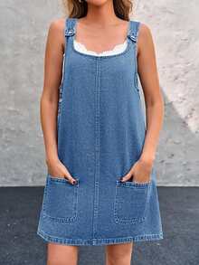 Mobula Sound Casual Everyday Dress, Fashion Chic Pocketed Holiday Beach College Vacation Casual Dating Back To School Party Singles Party Travel Denim Dress, Spring/Summer - Blue - View 7