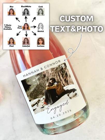 6PCS AnySize Custom Photo Wine Label Personalized Engagement Wine Label Engagement Gift Wedding Wine Label Proposal Gift Gift For Couple Anniversary Gift Custom Photo Wine Label Newly Engaged Couple Wine Label 21st Birthday Gift Wine Label Custom 25th Birthday Gift Anniversary Gift 2025 New Year Gift Mother's Day Father's Day Gift Stickers Champagne Label Whiskey Label Tequila Label