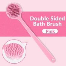 1pc Long Handle Double-Sided Silicone Bath Brush - Exfoliating Back Scrubber And Massage Sponge, For Deep Cleansing, Multiple Colors, Gentle Beige Care, Suitable For Men And Women, For Shower Or Bath Use, Exfoliating Bath Tool, Durable Silicone Brush