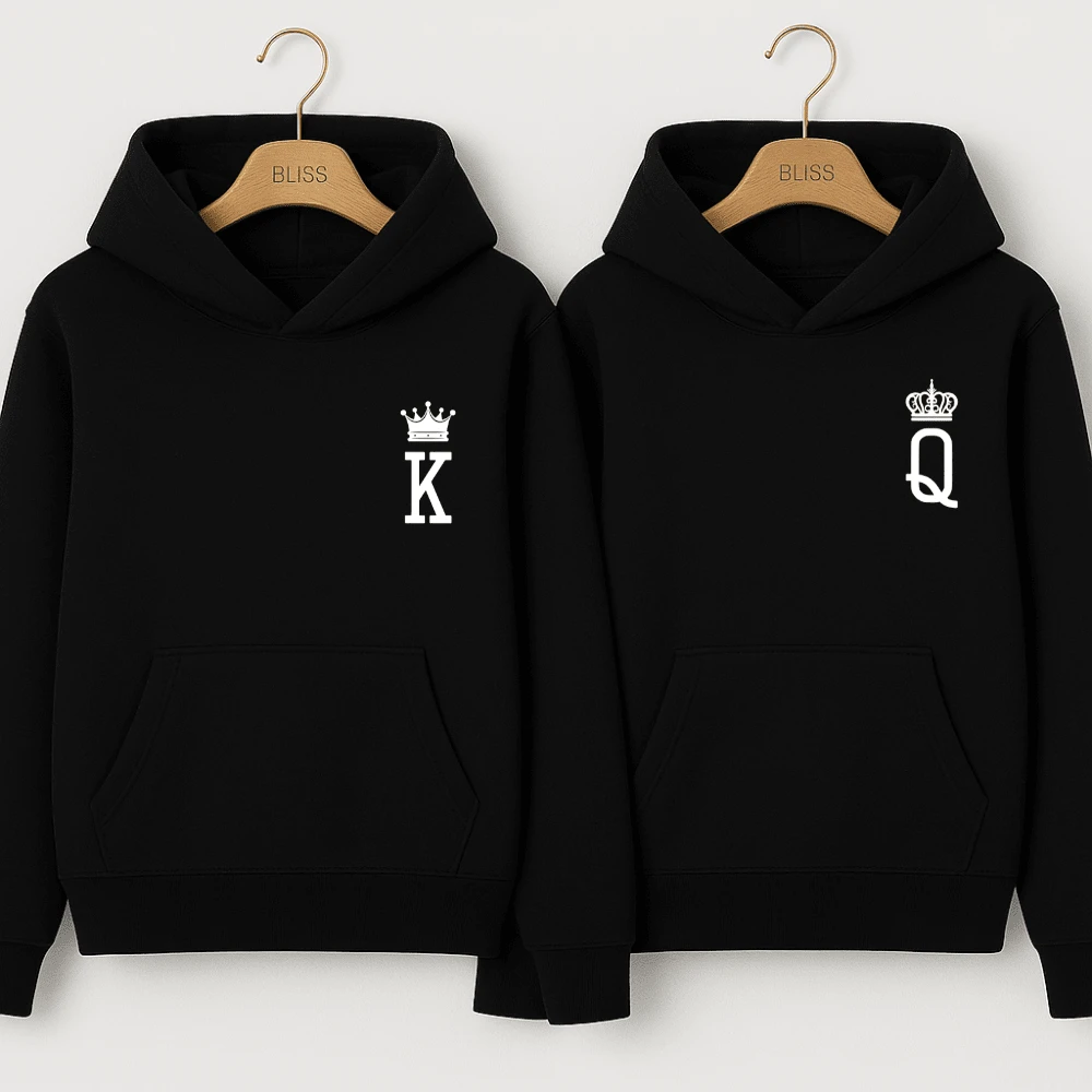 Couple Sweatshirt Kangaroo Valentine's Day Card Print King And Queen Deck Fashion Winter Matching In Love Love Affection - Nữ - Đen - Xem 1
