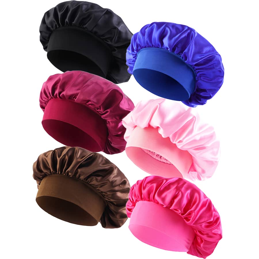 6 Peças Boné de Dormir de Cetim Luxuoso para Mulheres - Elástico Largo e Macio, Design da Moda para Dormir Confortavelmente à Noite, Cobertura para Cabeça com Proteção do Cabelo