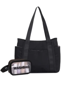 女士大容量牛津布手提包 - 休闲简约拉链开合和固定肩带、沙滩手提包、夏季购物袋、化妆收纳袋、洗漱包、手拿包、轻便可折叠收纳袋、轻便耐用的通勤包，适合大学生、工作、日常使用，适合旅行、海滩、教师礼品袋、母亲节礼物、毕业礼物