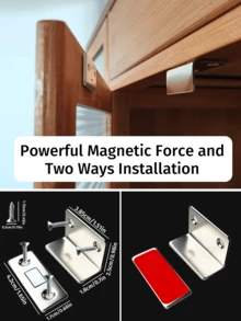 Invisible Magnetic Door Closure - Strong Adsorption, No Drilling Required, Seamless Release - Suitable For Cabinets, Wardrobes, Sliding Doors - Home Improvement Hardware, Easy Installation, Compact And Efficient Design - 2 Pieces, Silver - Multicolor - View 7