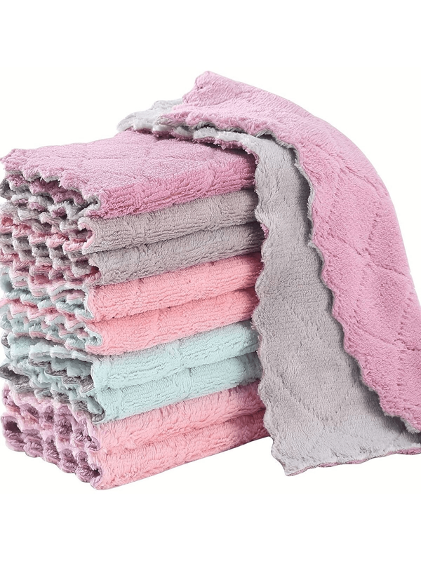 5/10/20 Pcs Kitchen Towel And Cleaning Cloth Set, Random Colors, Includes Dish Rags, Washing Cloths, Cleaning Wipes For Table, Bowls, Everyday Cooking