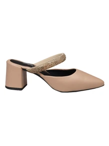 AC. ANA CRISTINA FOOTWEAR Sapato Mule Feminino Salto Bloco Confortavel Tiras Enfeite    básico  elegante    Couro PU    Strass    Scarpin  Escritório  Festa  Casamento    OUTONO/INVERNO