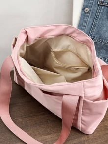 女士大容量牛津布手提包 - 休闲简约拉链开合和固定肩带、沙滩手提包、夏季购物袋、化妆收纳袋、洗漱包、手拿包、轻便可折叠收纳袋、轻便耐用的通勤包，适合大学生、工作、日常使用，适合旅行、海滩、教师礼品袋、母亲节礼物、毕业礼物