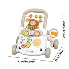1 盒婴儿学步车（粉色/蓝色）带动物音乐盒，婴儿学步车带水杯，适合 18 个月以上男孩和女孩的幼儿步行助手，带有教育游戏和学习面板，推拉式学步车，适合作为礼物和家用玩具，需要 2 节 1.7V AAA 电池（不包括）
