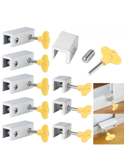 5pcs Sliding Window Locks,Adjustable Security Window Lock, Window Stoppers Aluminum With Key,Window Lock Clamps For Horizontal Slide Door Windows