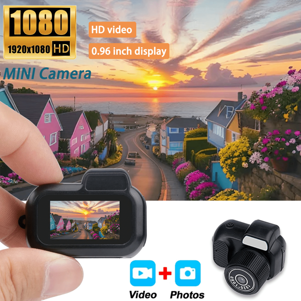 Minicámara con pantalla de 0.96 pulgadas, grabadora de video portátil vintage 1080P para usar dentro y fuera de casa, compatible con tarjeta SD/TF
