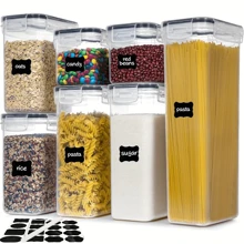 5/7/10/12/15/18/24/30 Pieces Sealed Food Storage Containers With Lids - Plastic Kitchen Storage Containers For Organizing And Storing Cereals, Rice, Pasta, Flour And Sugar With Labels And Pens Included.