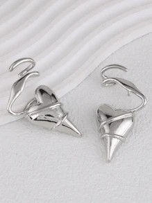 1 Pair Metal Asymmetrical Geometric Line Heart Stud Earrings, Suitable For Women's Daily, Party, Gathering, Vacation, Commute