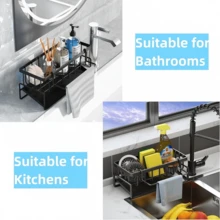 1pc Rag Holder, Sponge Drain Basket, Drain Rack For Sponge, Brush, Towel, Hand, Bathroom And Kitchen Supplies,Organize Sponges, Soaps, Brushes, Towels, And Scrubbers With Adjustable Drain Rack And Holder For Bathroom And Kitchen Essentials - Black - View 7