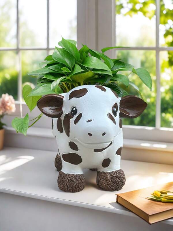 Maceta con forma de vaca de las tierras altas - Maceta creativa de resina con vaca de las tierras altas para decoración del hogar y jardín, flor de pared de primavera para decoración exterior y del dormitorio
