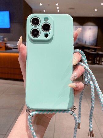 Keychain,Lanyard 1pc Light Blue Square Magic Cube Phone Case + Rope Strap, Shockproof, Compatible With Apple/Redmi/VIVO/OPPO